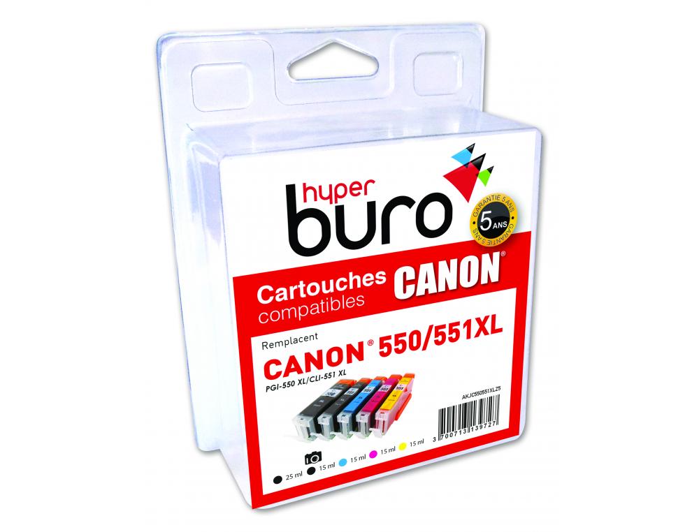 PACK DE 5 CARTOUCHE HYPERBUROS COMPATIBLES CANON PG-550/CLI-551XL