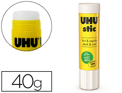COLLE BLANCHE UHU STIC PAPIER CARTON SANS SOLVANT LAVABLE BOUCHON ANTI-SÉCHAGE BÂTON 40G