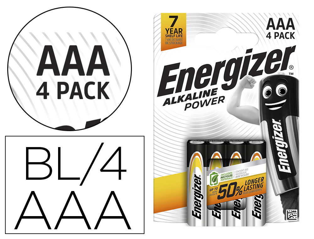 PILE ENERGIZER ALCALINE POWER I.C.E. LR03 TAILLE AAA BLISTER 4 UNITS