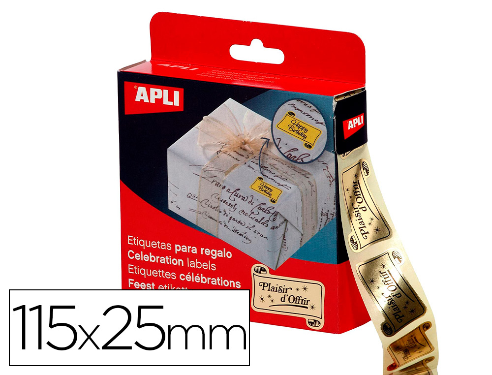 TIQUETTE APLI PLAISIR D'OFFRIR IDEAL PAQUETS CADEAUX 19X34 MM COLORIS OR ROULEAU 1000 UNITS