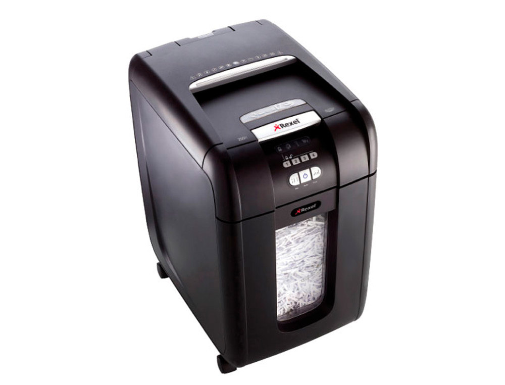DESTRUCTEUR REXEL OPTIMUM AUTOFEED+ 300X COUPE CROISEE  4X26MM 300F AGRAFES CARTES    CREDIT TROMBONES SECURITE 4