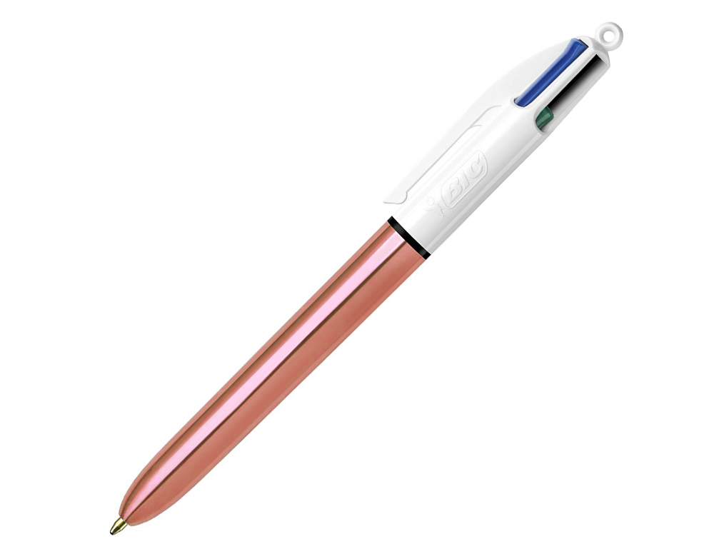 STYLO-BILLE BIC 4 COULEURS SHINE RETRACTABLE             RECHARGEABLE POINTE MOYENNE   1MM CORPS BLANC/OR ROSE