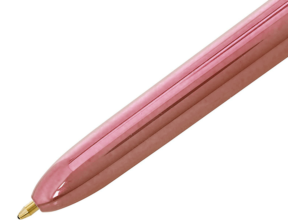 STYLO-BILLE BIC 4 COULEURS SHINE RETRACTABLE             RECHARGEABLE POINTE MOYENNE   1MM CORPS BLANC/OR ROSE