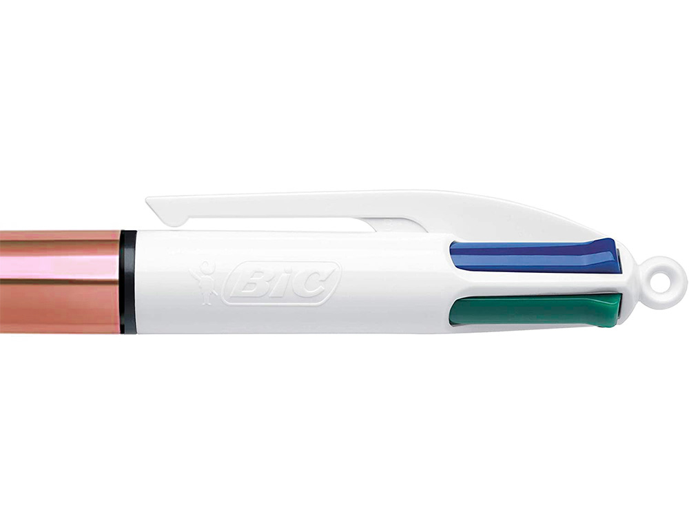 STYLO-BILLE BIC 4 COULEURS SHINE RETRACTABLE             RECHARGEABLE POINTE MOYENNE   1MM CORPS BLANC/OR ROSE