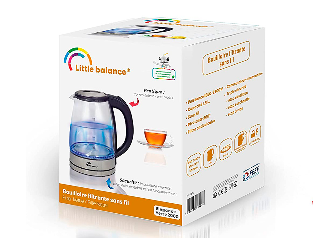 BOUILLOIRE  LECTRIQUE VERRE 1,7L 2000W SANS FIL ANTI      CALCAIRE