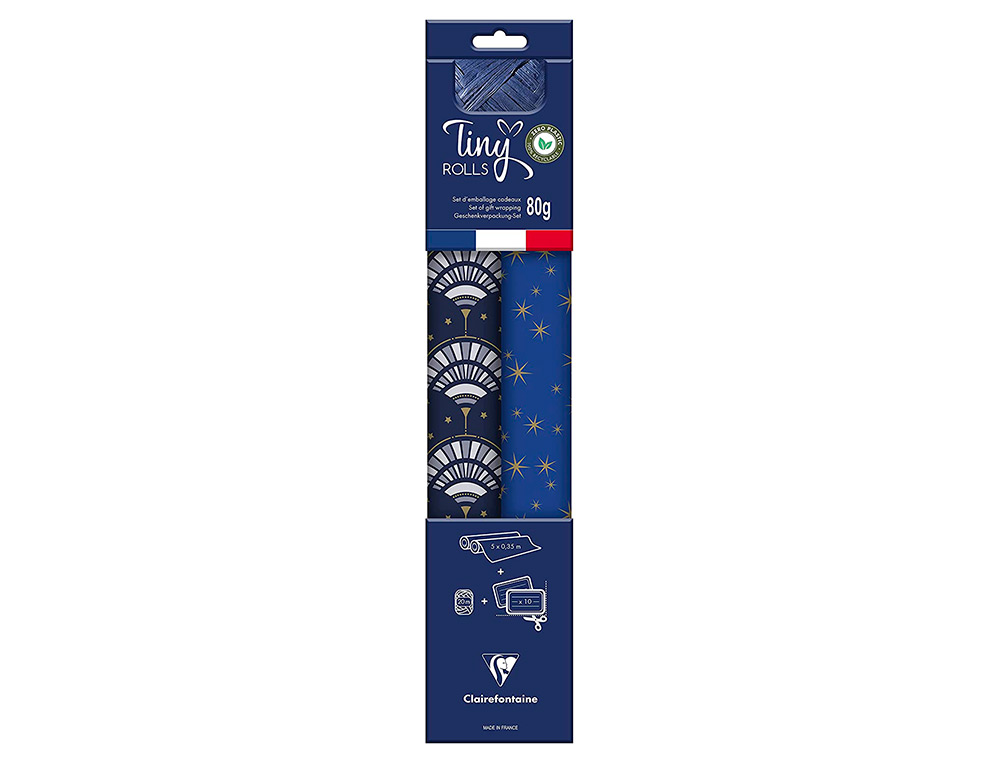 SET D'EMBALLAGE CADEAU  TOILE COMPOS  DE 2 ROULEAUX TINY    ROLLS 5MX0,35CM + 1 ROULEAU   BOLDUC 20M + 10  TIQUETTES