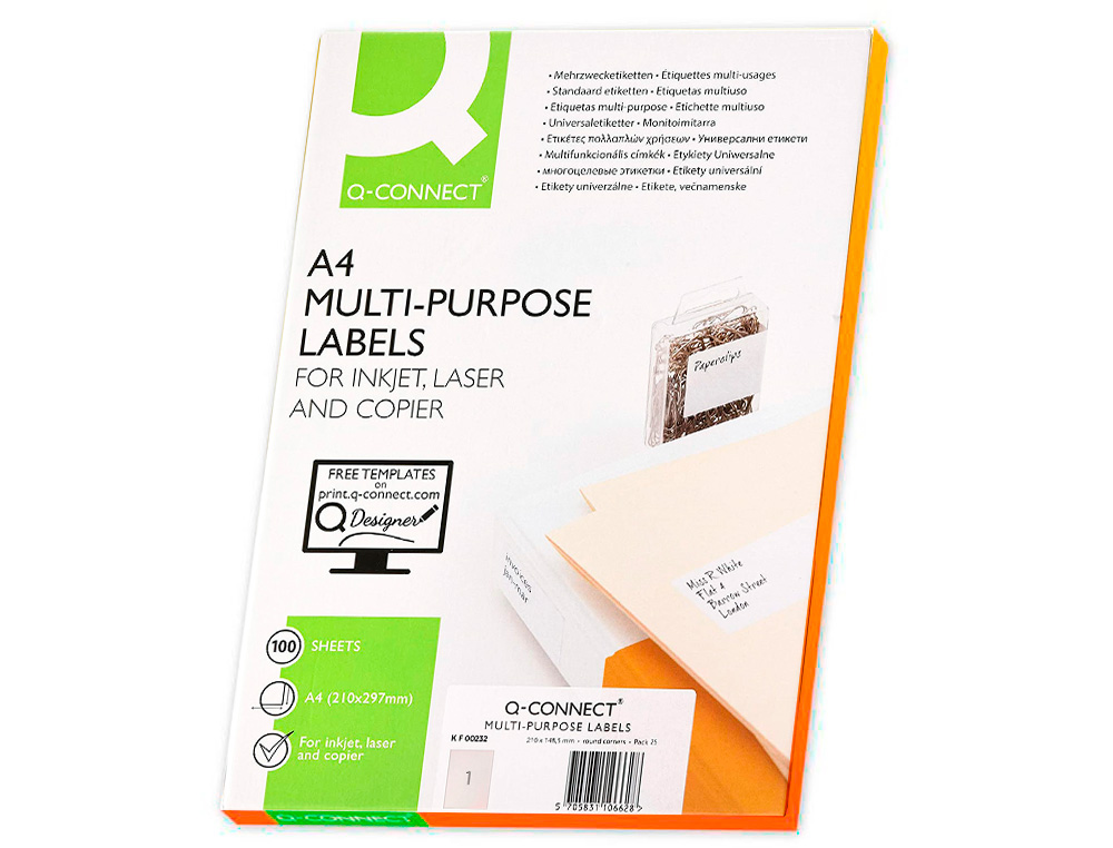 TIQUETTE ADHSIVE Q-CONNECT TRANSPARENTE MATE LASER 210X297MM BOTE 25 UNITS