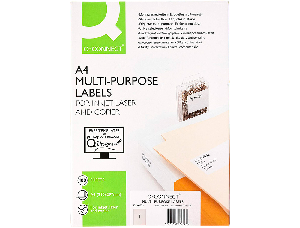 TIQUETTE ADHSIVE Q-CONNECT TRANSPARENTE MATE LASER 210X297MM BOTE 25 UNITS