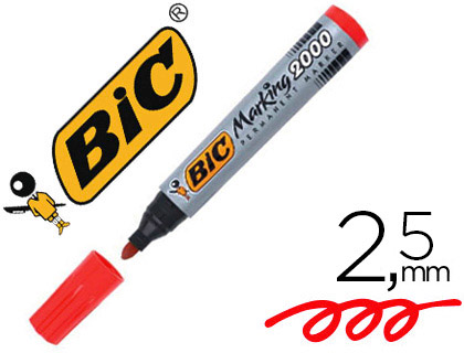 MARQUEUR BIC PERMANENT MARKING 2000 POINTE OGIVE TRAC 2.5MM CORPS PLASTIQUE ENCRE BASE ALCOOL COLORIS ROUGE