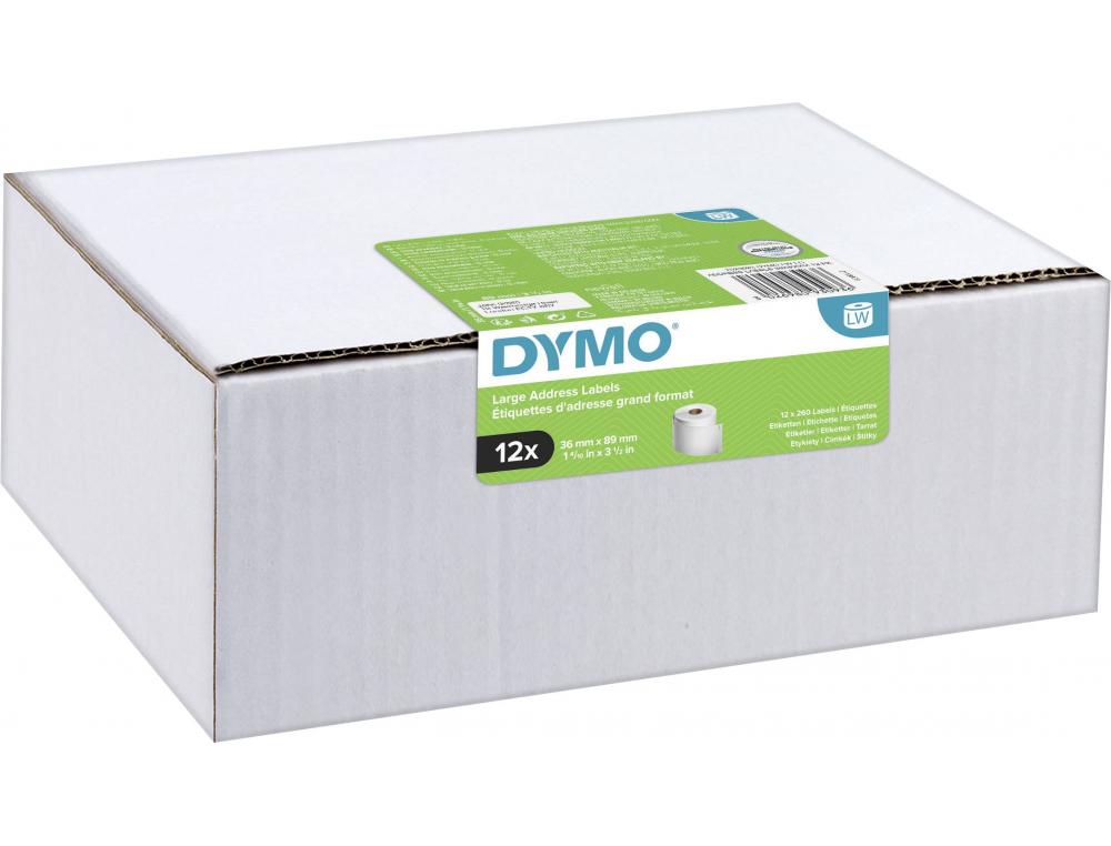 ETIQUETTE DYMO LW LG ADDRESS LABELS 36X89MM LOT DE 12      ROULEAUX  PAPIER BLANC