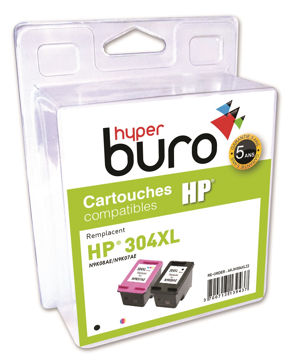 PACK DE 2 CARTOUCHE HYPERBURO JET D'ENCRE REMA HP 304XL NOIRE ET COULEUR