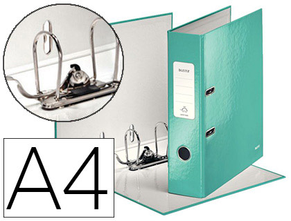 CLASSEUR LEVIER LEITZ WOW 318X285MM SURFACE PELLICULE DOS 80MM OEILLET PRHENSION GRIFFES BLOCAGE 600F COLORIS MENTHE