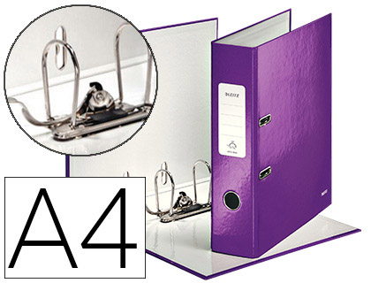 CLASSEUR LEVIER LEITZ WOW 318X285MM SURFACE PELLICULE DOS 80MM OEILLET PRHENSION GRIFFES BLOCAGE 600F COLORIS VIOLET