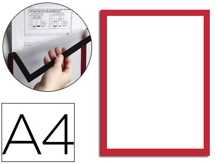 CADRE AFFICHAGE DURABLE A4 MAGNETIQUE INSERTION DOCUMENT FACILE COLORIS ROUGE SACHET 5 UNITES