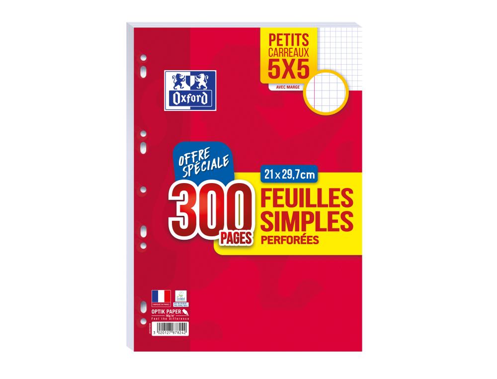 FM OXFORD 90G PERF.5X5 300P FEUILLES SIMPLES - OXFORD - 90G PERFOREES 5X5 - 300P