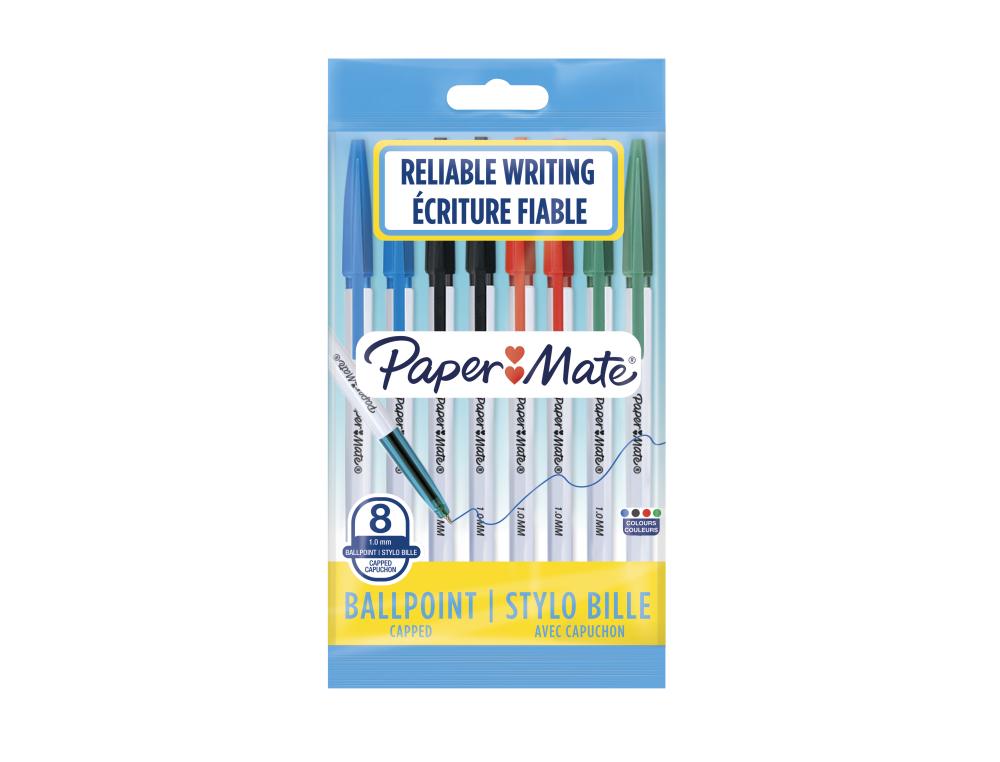 BILLE 045 PTE M 1MM S/8 ASS STYLO A BILLE - PAPERMATE 045 - POINTE MOYENNE - LOT DE 8