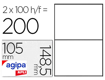 TIQUETTE ADHSIVE APLI AGIPA MULTI-USAGE 210X148.5MM TOUTE IMPRIMANTE BOTE 200 UNITS