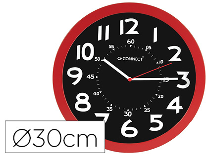 HORLOGE Q-CONNECT MURALE PLASTIQUE DESIGN MODERNE COULEUR VIVE 1 PILE AA NON FOURNIE DIAMTRE 30CM ROUGE