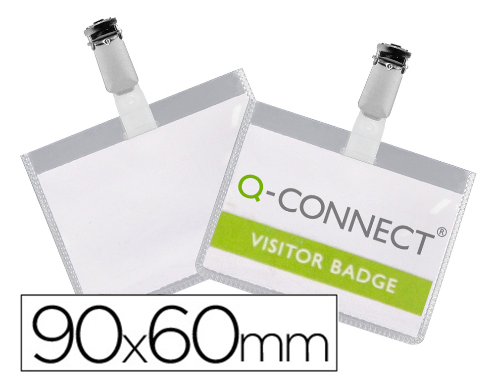 BADGE Q-CONNECT PVC CLIP BRISTOL BLANC IDEAL CONFERENCES REUNIONS RECEPTIONS 90X60MM PAQUET 25 UNITES