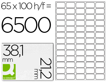 TIQUETTE ADHSIVE Q-CONNECT 38.1X21.2MM COINS ARRONDIS IMPRIMANTE JET D'ENCRE LASER COPIEUR 100 FEUILLES 6500 UNITS
