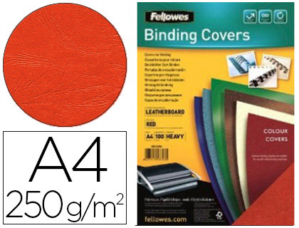 COUVERTURE FELLOWES GRAIN CUIR 250G FORMAT A4 COLORIS ROUGE PAQUET 100 UNITS