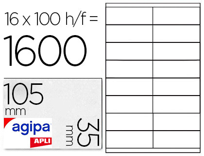 TIQUETTE ADHSIVE APLI AGIPA MULTI-USAGE 105X35MM TOUTE IMPRIMANTE BOTE 1600 UNITS