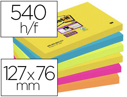 BLOC-NOTES POST-IT SUPER STICKY COULEUR CARNIVAL 127X76MM   90F REPOSITIONNABLE  ROSE O   RANGE JAUNE LOT 6 UNITS