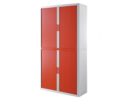 ARMOIRE PAPERFLOW EASYOFFICE 4 TABLETTES CHARGE 75KG STRUCTURE BLANCHE RIDEAUX 204X110X41,5CM COLORIS BLANC/ROUGE