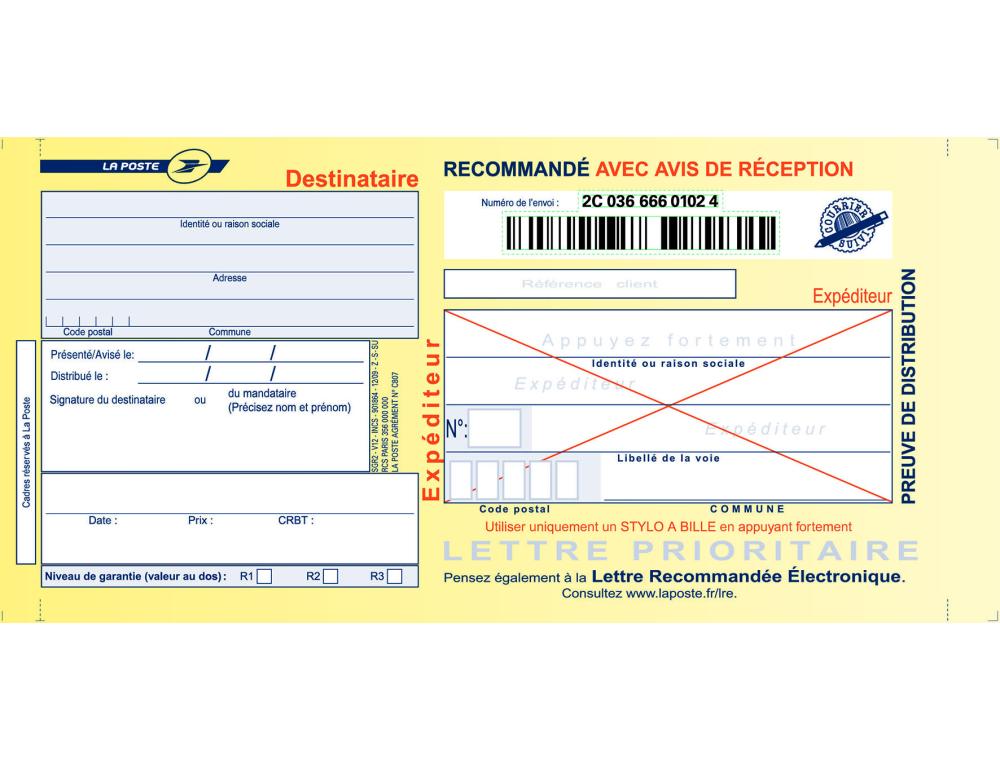 LIASSE RECOMMANDE AR B/100 SUPPORTS RECOMMANDS AVEC AR